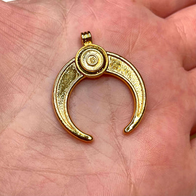 24Kt Shiny Gold Plated Brass Crescent Pendant, 31x27mm