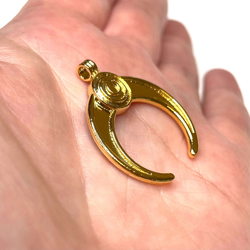 24Kt Shiny Gold Plated Brass Crescent Pendant, 31x27mm