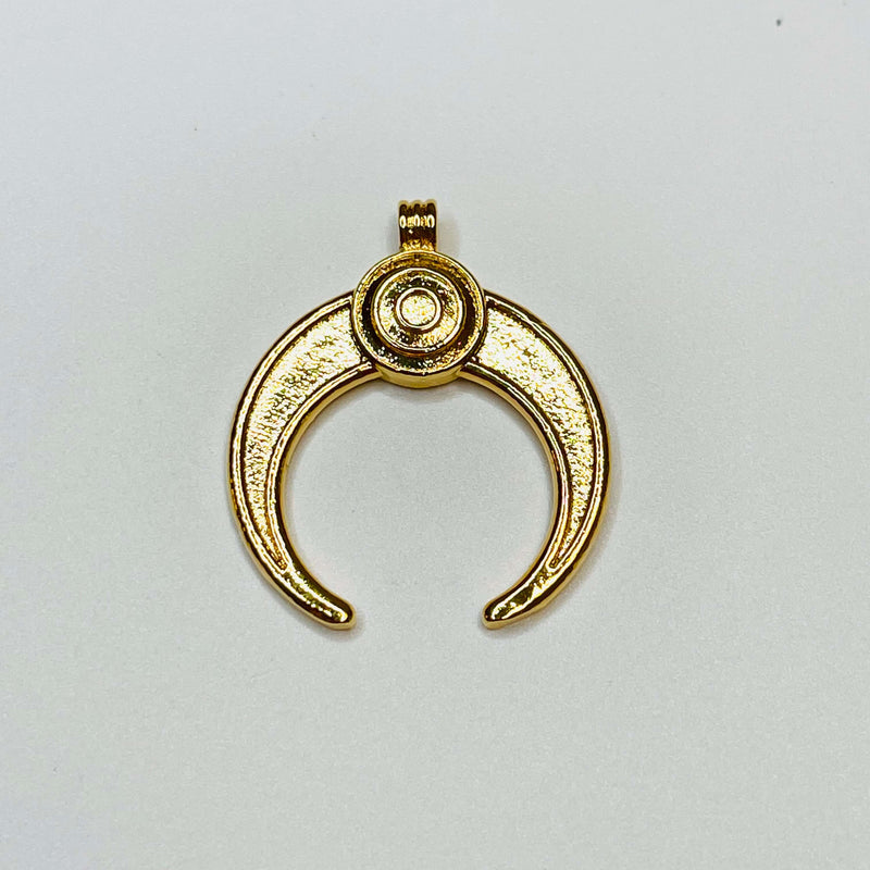 24Kt Shiny Gold Plated Brass Crescent Pendant, 31x27mm