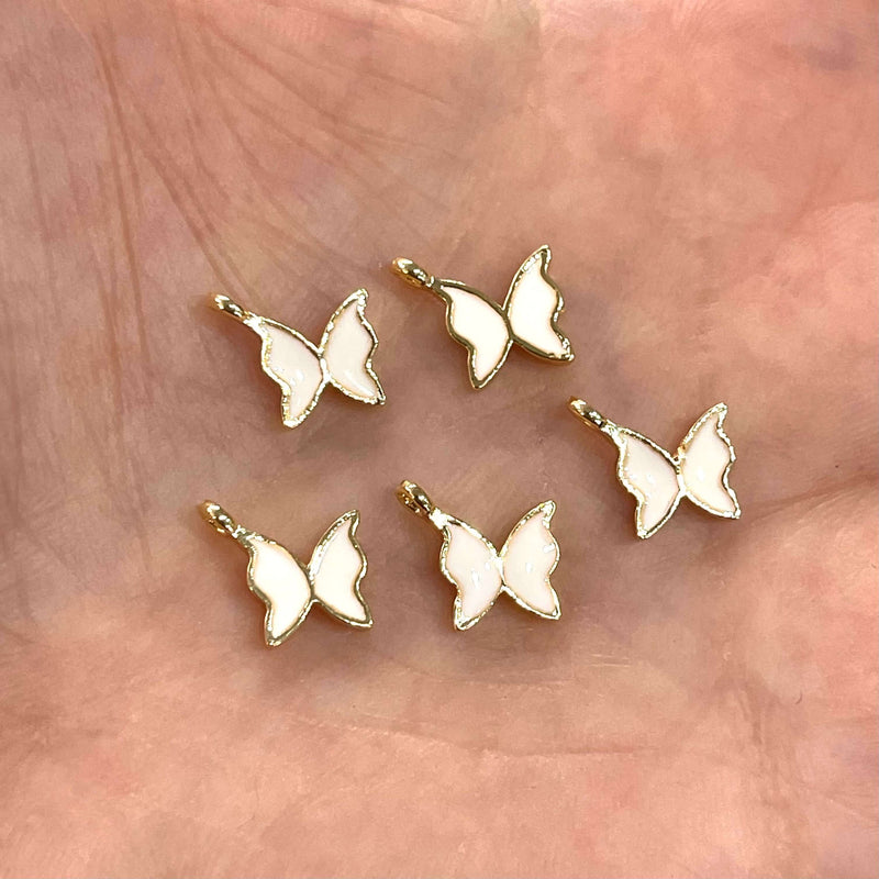 24Kt Gold Plated Tiny Butterfly White Enamelled Charms, 5 pcs in a Pack
