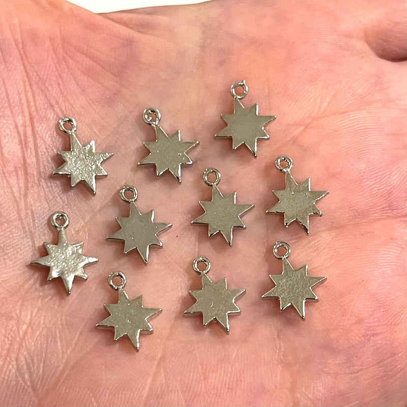 Rhodium Plated Brass Star Charms, Rhodium Star Charms,10 pcs in a pack