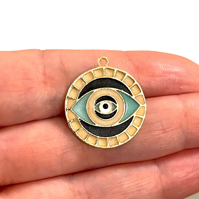 24Kt Gold Plated Ivory Enamelled Brass Evil Eye Pendant