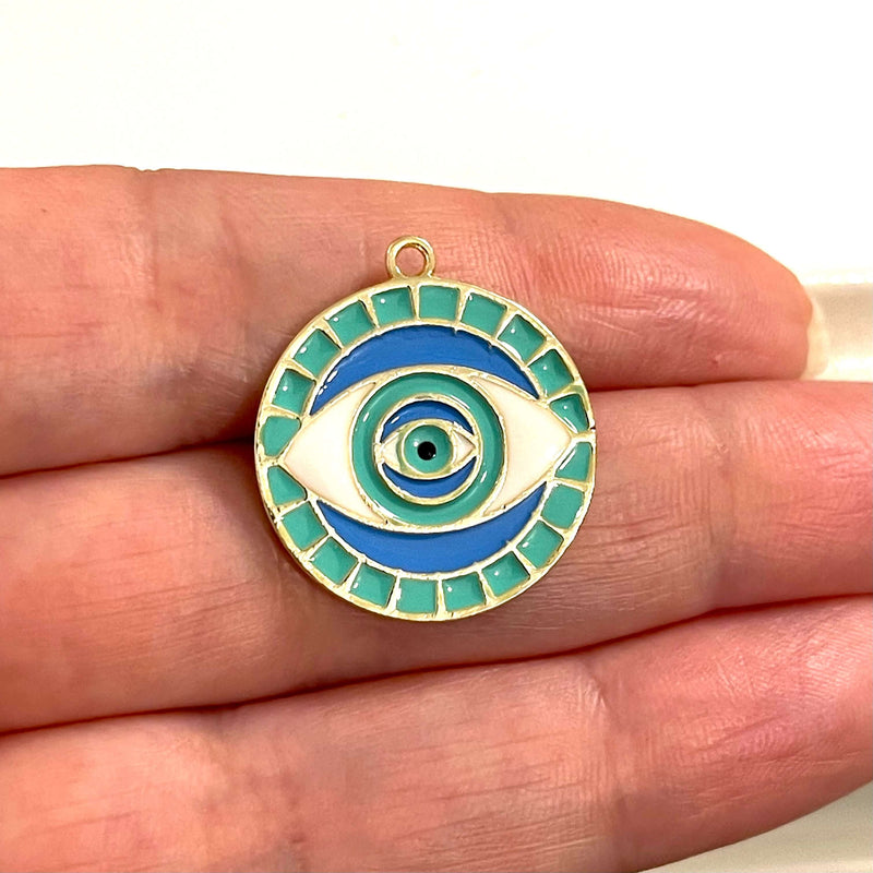 24Kt Gold Plated Mint Enamelled Brass Evil Eye Pendant