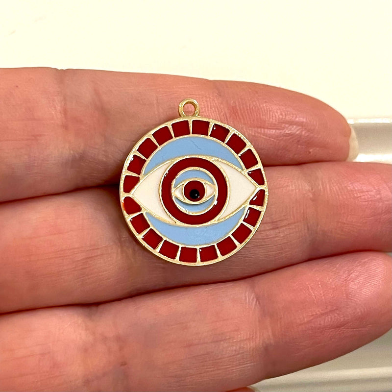 24Kt Gold Plated Red Enamelled Brass Evil Eye Pendant