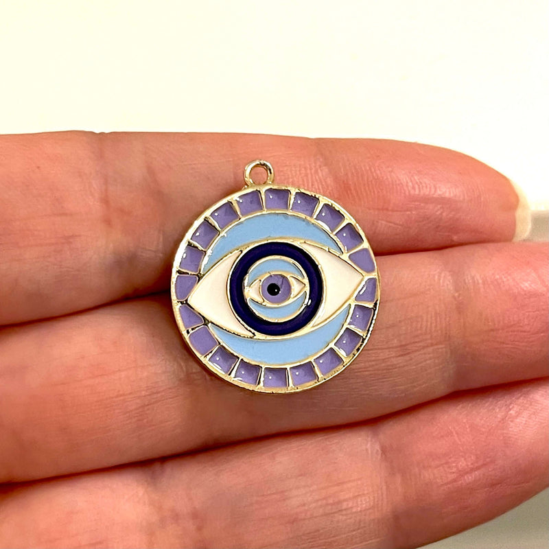 24Kt Gold Plated Lilac Enamelled Brass Evil Eye Pendant