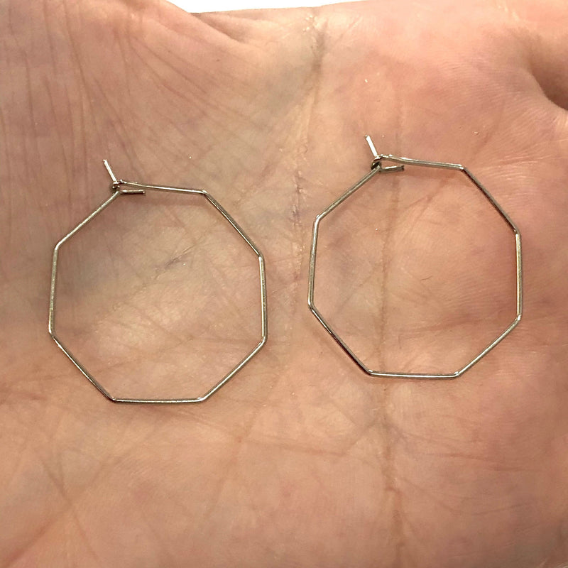 Silver Plated 25mm Octagon Earrings, Octagon Loop Earring Supplies