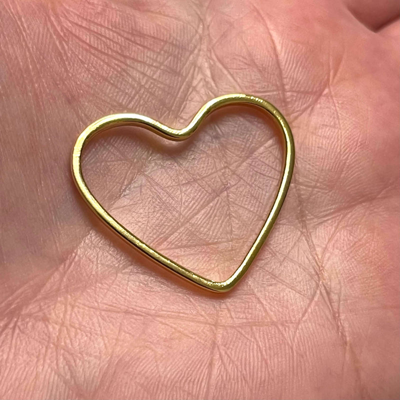 24Kt Shiny Gold Plated Brass Heart Connector Charms 28x32mm