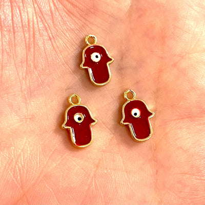 24Kt Gold Plated Brass Hamsa Charms, Gold Plated Brass Enamelled Hamsa Charms, 3 pcs in a pack£2.5