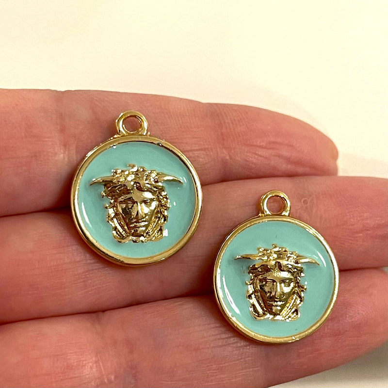 24Kt Gold Plated Mint Enamelled Medusa Charms, 2 Pcs in a pack