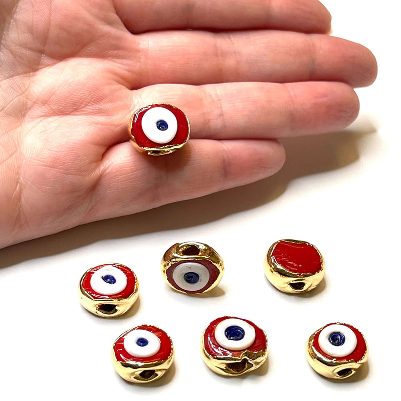 24Kt Gold Plated Hand Made Evil Eye Beads,  Hand Made Evil Eye Beads Red