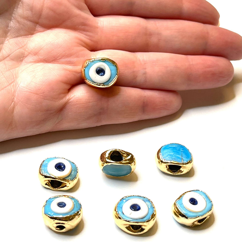 24Kt Gold Plated Hand Made Evil Eye Beads,  Hand Made Evil Eye Beads Blue