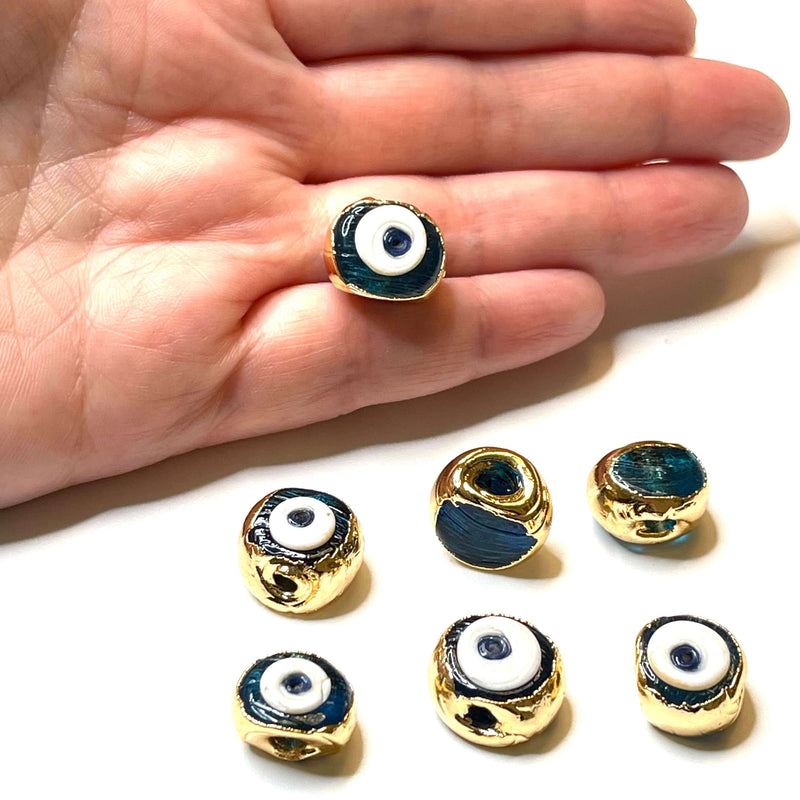 24Kt Gold Plated Hand Made Evil Eye Beads,  Hand Made Evil Eye Beads Teal