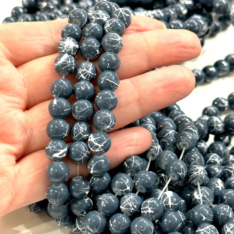 Perles de verre craquelées de 8 mm, perles de verre rondes lisses brin complet 50 perles
