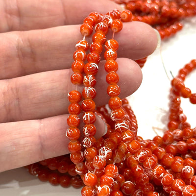 4mm Marbled glass beads, smooth round glass beads full strand