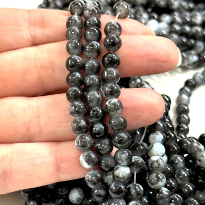 Perles de verre craquelées de 8 mm, perles de verre rondes lisses brin complet 50 perles