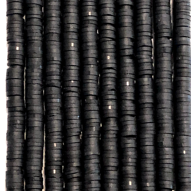 Perles Heishi noires, perles de vinyle en pâte polymère 6x1MM