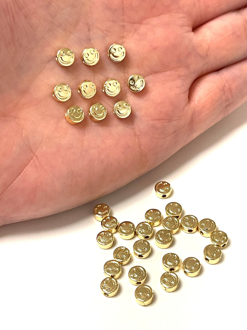 BULK, 24Kt Gold Plated Brass Smiley Face Spacer Charms, Smiley Face Spacers, 100 pcs in a pack