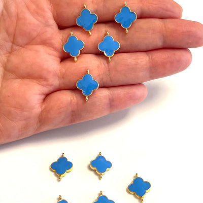 24Kt Gold Plated Blue Enamelled Clover Connector Double Loop Charms, 5 pcs in a Pack£3