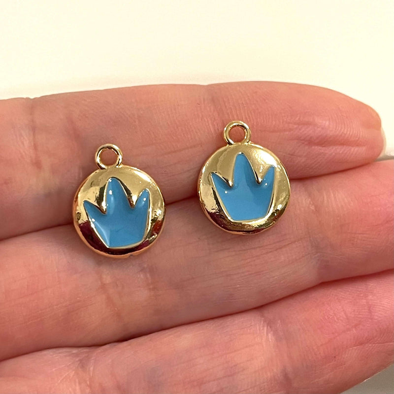 24Kt Gold Plated Brass Blue Enamelled Crown Charms, 2 pcs in a pack£1.5