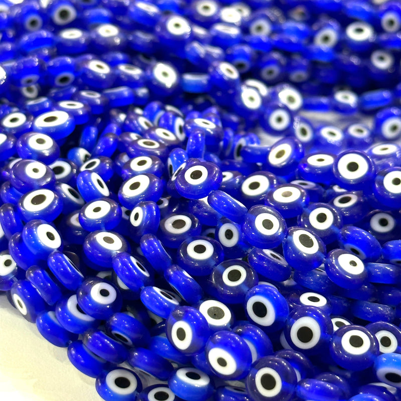 Evil Eye Beads, Strand of 48, Flat Round,8mm Glass Beads, Lampwork Glass, Evil Eye Jewelry, Lampwork Beads, UK Beading Supply