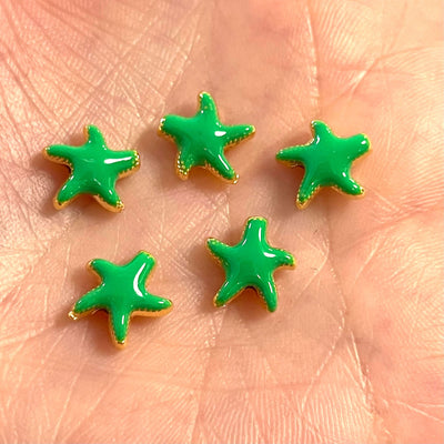 24Kt Gold Plated  Neon Green Enamelled Starfish Spacer Charms, 5 pcs in a pack£2.5