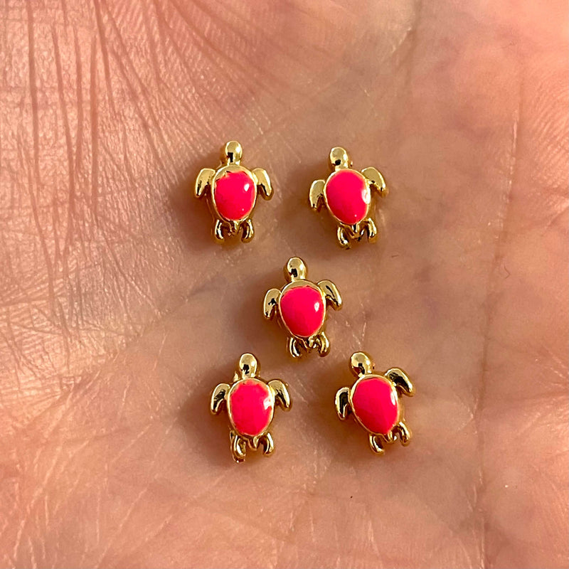 24 Karat vergoldet Neon Pink emaillierte Messing Schildkröte Spacer Charms, Gold Schildkröte Charms,