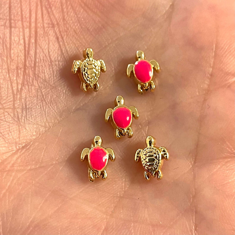 24 Karat vergoldet Neon Pink emaillierte Messing Schildkröte Spacer Charms, Gold Schildkröte Charms,