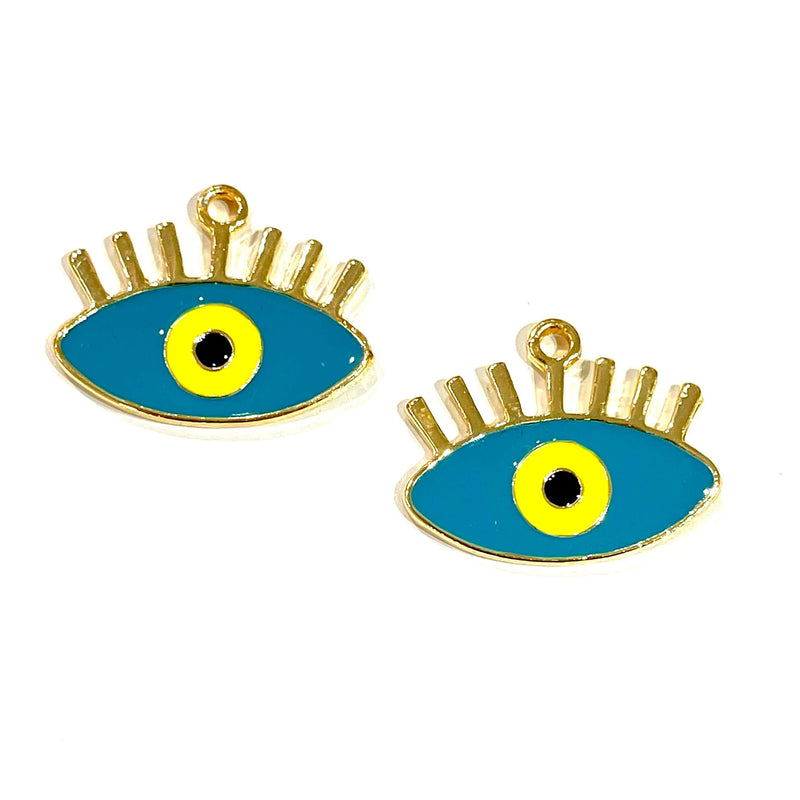 24Kt Gold Plated Enamelled Lucky Eye Charms, 2 pcs in a pack