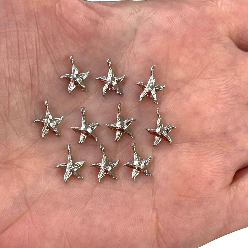 Rhodium Plated Starfish Charms, 10 pcs in pack