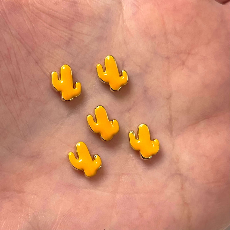 24Kt Gold Plated Orange Enamelled Cactus Spacers, 5 pcs in a pack