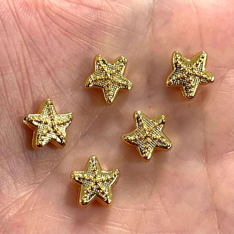 24Kt Gold Plated Brass Starfish Spacer Charms, 5 pcs in a pack