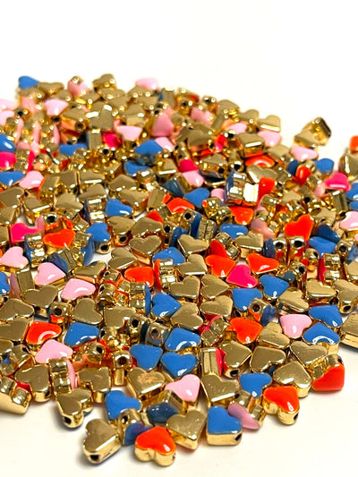 24Kt Shiny Gold Plated Neon Yellow Enamelled Heart Spacer Charms, 5 pcs in a pack