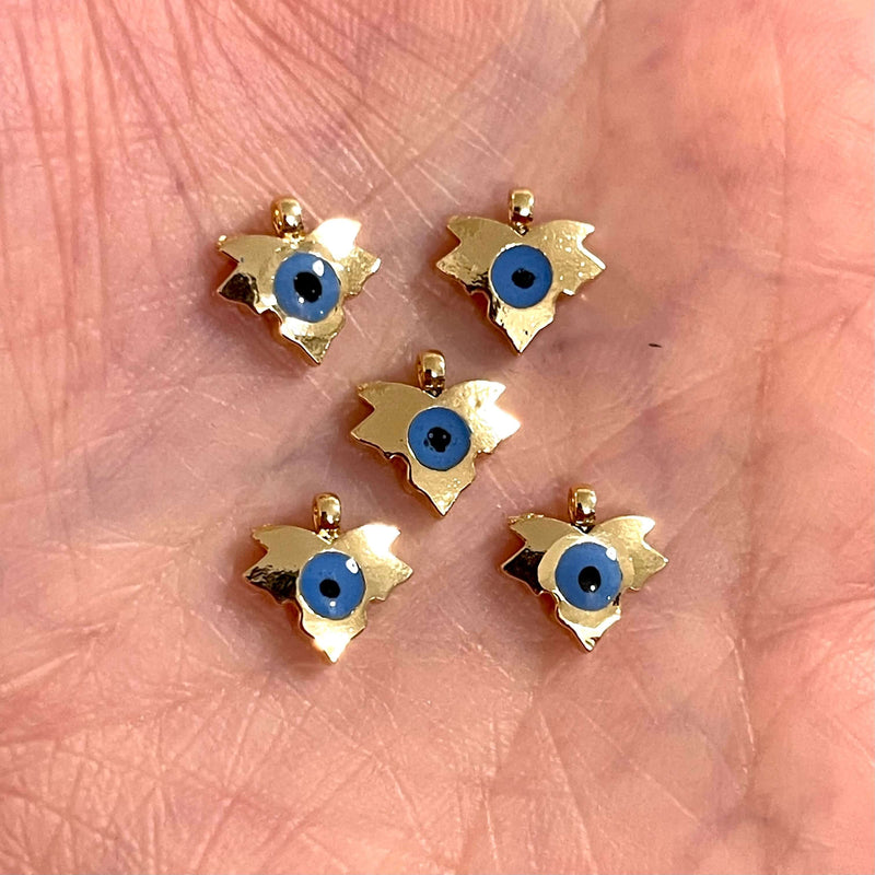 24Kt Shiny Gold Plated Leaf  Evil Eye Charms, 5 Pcs in a Pack