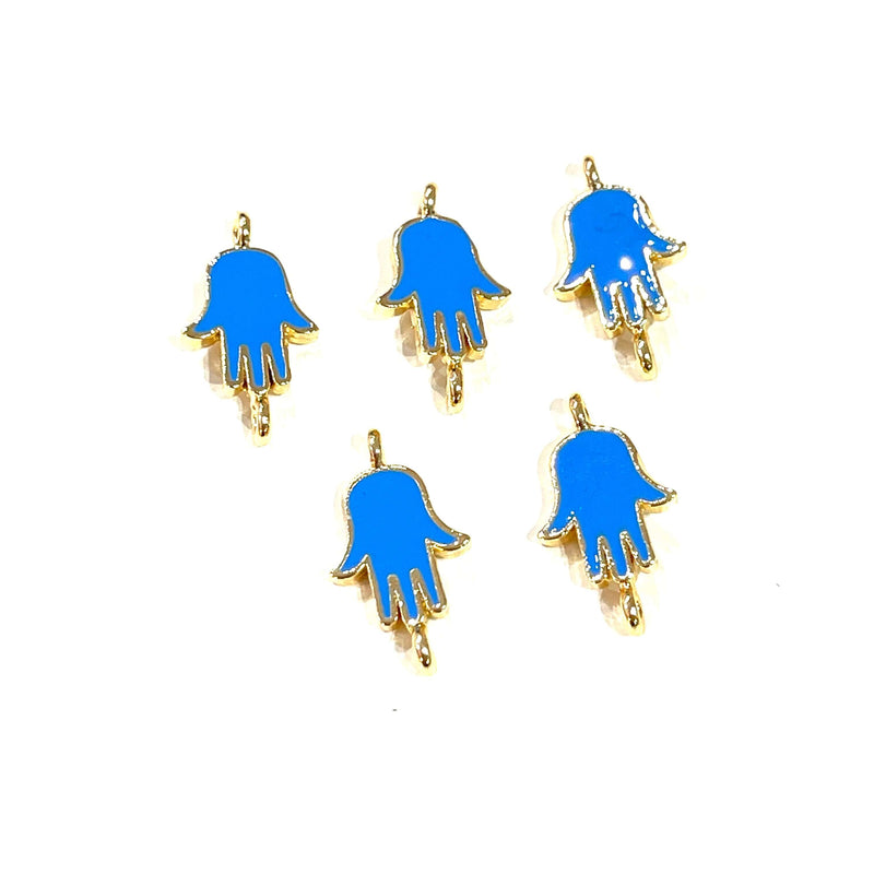 24Kt Gold Plated Brass Blue Enamelled Hamsa Connector Charms, 5 pcs in a pack£2.5