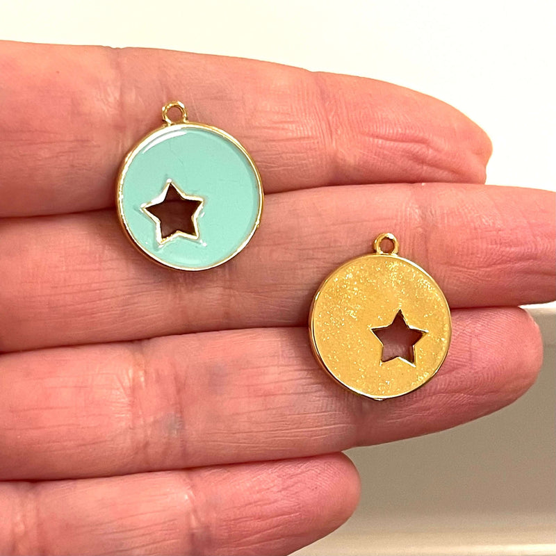 24Kt Gold Plated Mint Enamelled Star Charms, 2 pcs in a pack