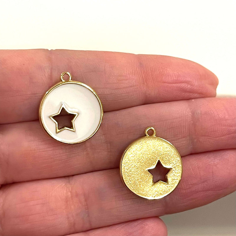 24Kt Gold Plated White Enamelled Star Charms, 2 pcs in a pack