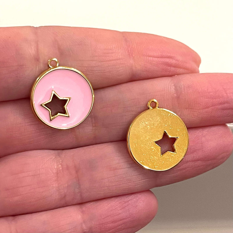 24Kt Gold Plated Pink Enamelled Star Charms, 2 pcs in a pack