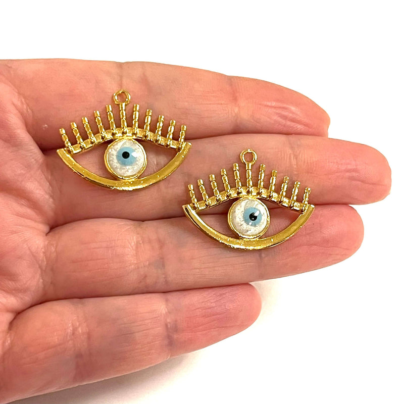 24Kt Gold Plated Ivory Evil Eye Charms, 2 pcs in a pack