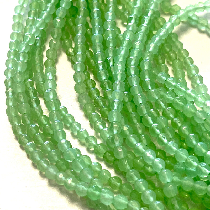 4mm Lt Green Jade Faceted Round Gemstone Beads, 93 Beads