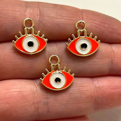 24Kt Gold Plated Brass Evil Eye Charms, Gold Plated Brass Enamelled Evil Eye Charms, 3 Pcs in a pack£2.5