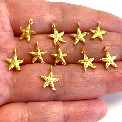 24Kt Matte Gold Plated Starfish Charms, 10 pcs in pack