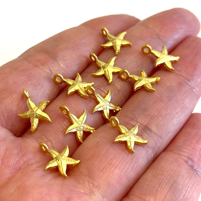 24Kt Matte Gold Plated Starfish Charms, 10 pcs in pack