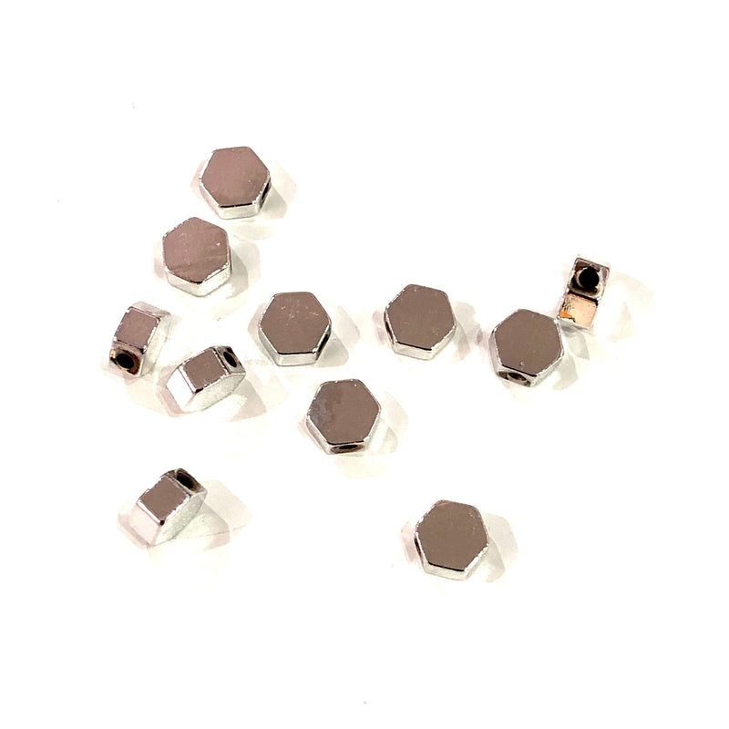 Rhodium Plated Hexagon Spacer Charms, Rhodium Hexagon Charms