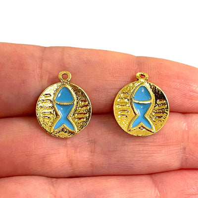 24Kt Gold Plated Blue Enamelled Lucky Fish Charms, 2 pcs in a pack£2