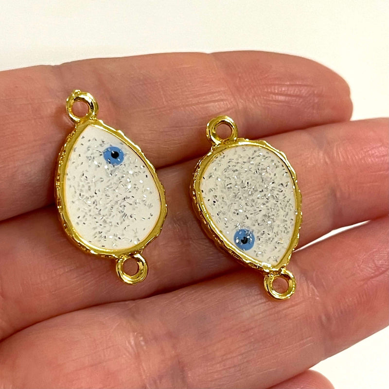 24Kt Gold Plated Glittery Epoxy Enamelled Double-Sided Drop Connector Charms, 2 pcs in a pack