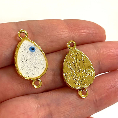 24Kt Gold Plated Glittery Epoxy Enamelled Double-Sided Drop Connector Charms, 2 pcs in a pack