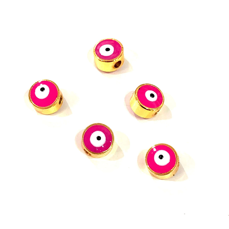 6mm 24K Gold Plated Evil Eye Beads, 6mm 24K Gold Plated Evil Eye Spacers, 5 Pcs in a Pack
