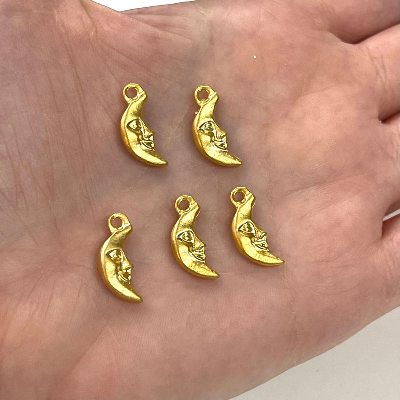 24Kt Matte Gold Plated Crescent Charms, 5 pcs in a pack