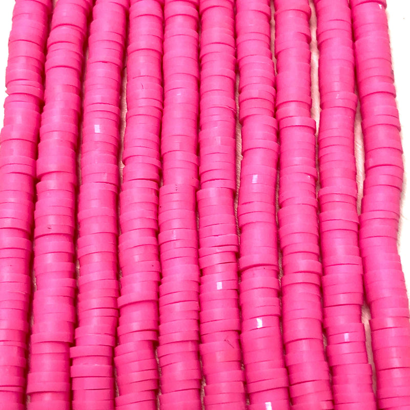 4mm Hot Pink  Heishi Beads, Polymer clay 4.2x1MM Vinyl Beads