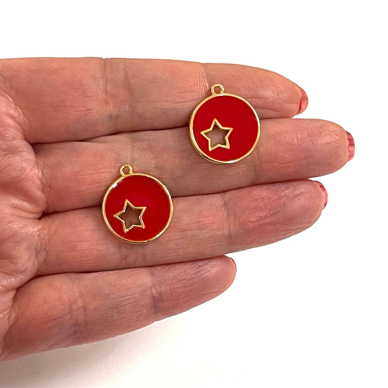 24Kt Gold Plated Red Enamelled Star Charms, 2 pcs in a pack